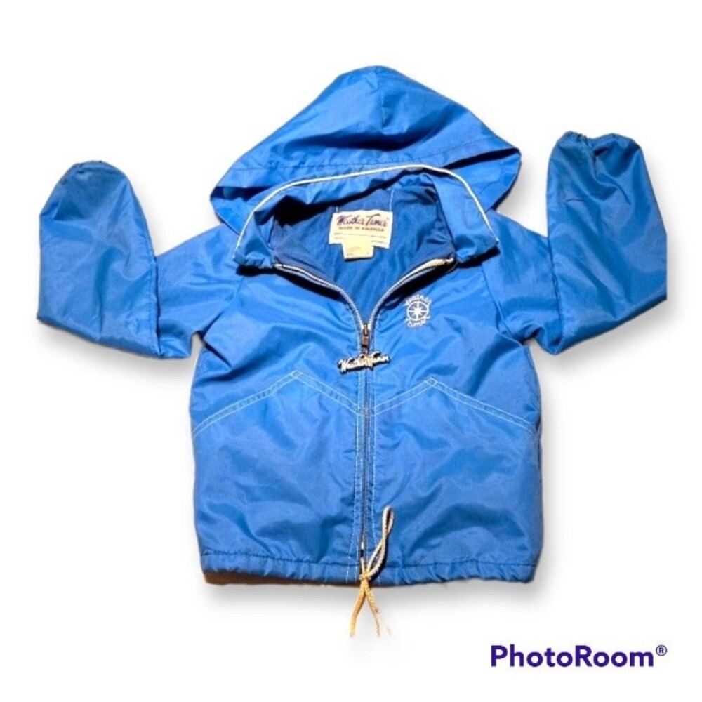 Weather Tamer Hidden Hood Collar Rain Jacket-Size 5-Lightweight-Blue- Vintage